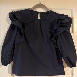 Express Navy Ruffle Sleeve Blouse
